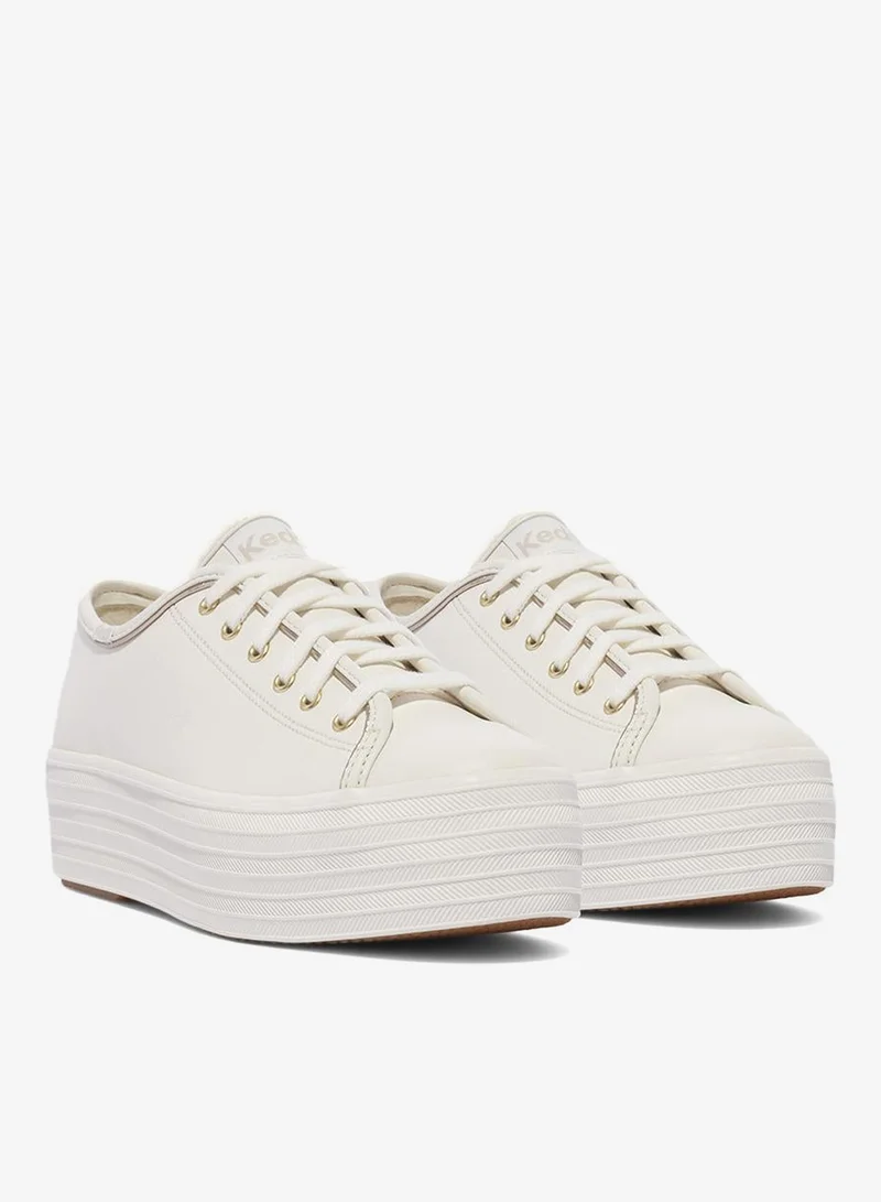 Keds White/Gold Keds Women's Triple Up Leather Piping Casual Sneaker White for Women | Best Price UAE